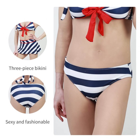 Dark blue striped knotted halter nautical bikini