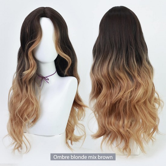 Ombre blonde mix brown long wig