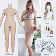 C cup crossdresser body suit with wig+bracelet+bikini