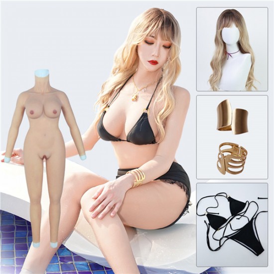 D cup crossdresser body suit with wig+bracelet+bikini