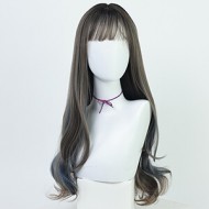 Curly long wig - Ombre grey mix blue