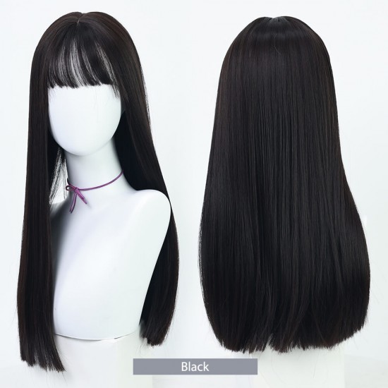 sleek long wigs-black